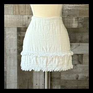 Textured white mini skirt small linen festival boho coastal cowgirl western